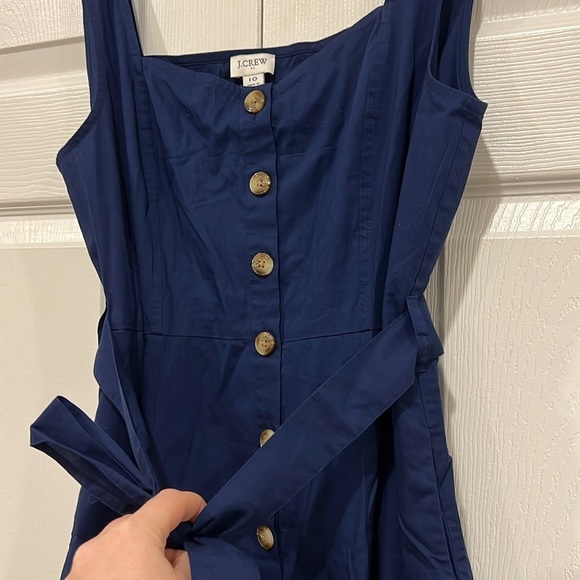J. Crew Factory Button-front Belted Midi Dress Navy Blue Size 10 - Picture 3 of 7